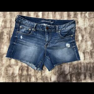 American eagle jean shorts; hemmed legs; size 14; stretch